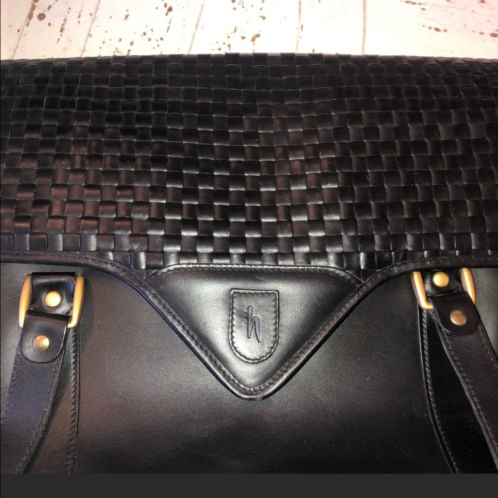 Hartmann Black Woven Leather Laptop Bag